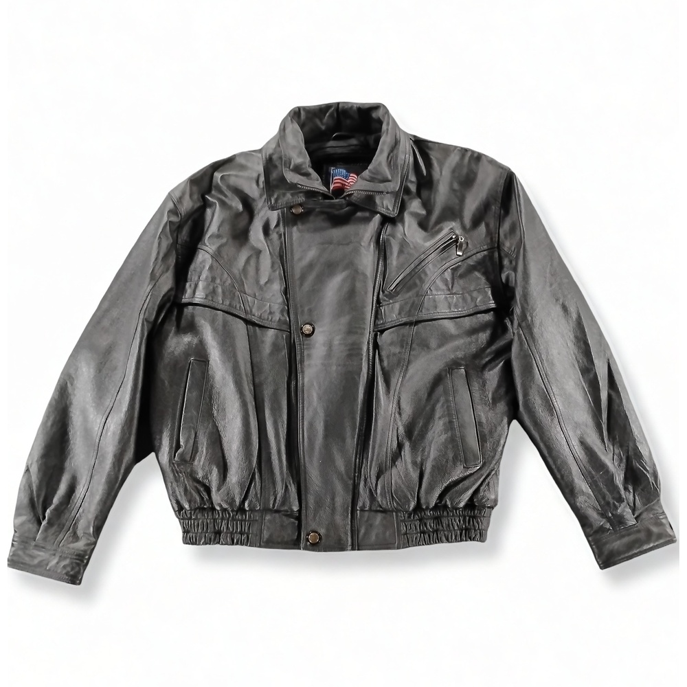 Leather USA Bomber Jacket Mens M Genuine Leather Streetwear Workwear Moto Fit